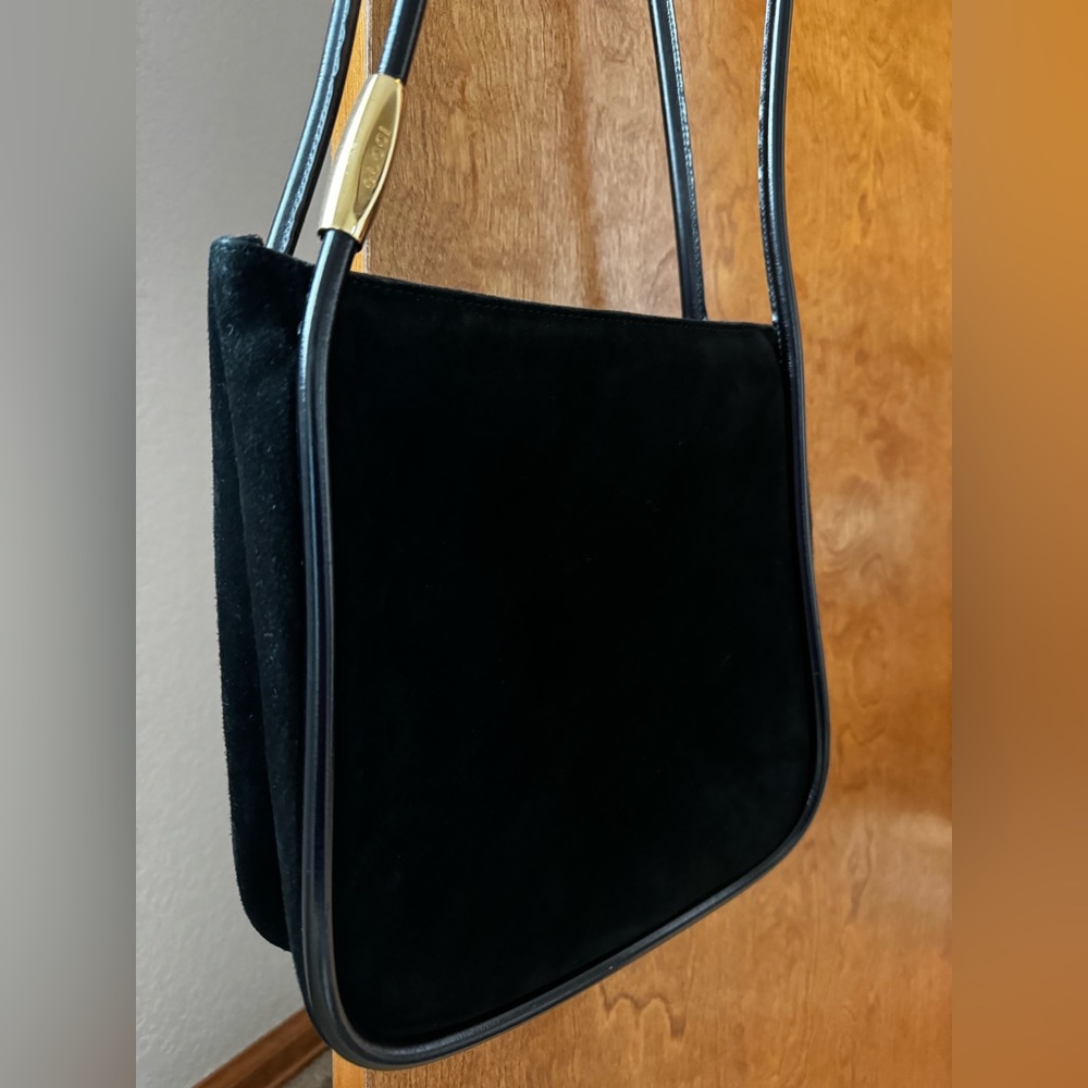 Gucci Black Suede Shoulder Bag with Gold Accent